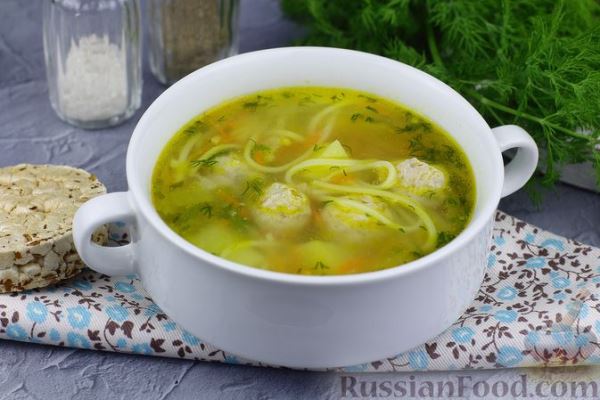 Суп с мясными фрикадельками и вермишелью