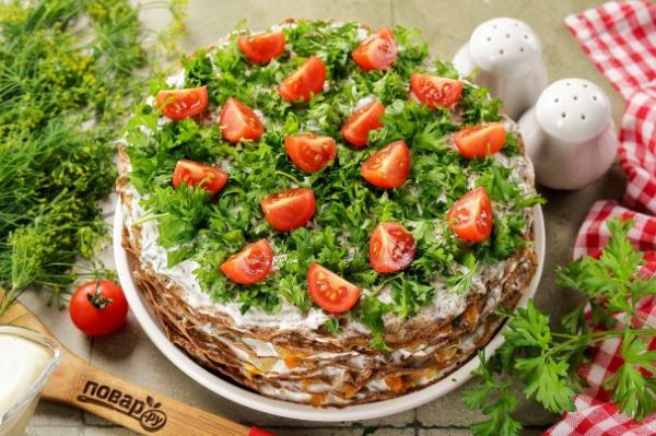 Печеночный торт с морковью